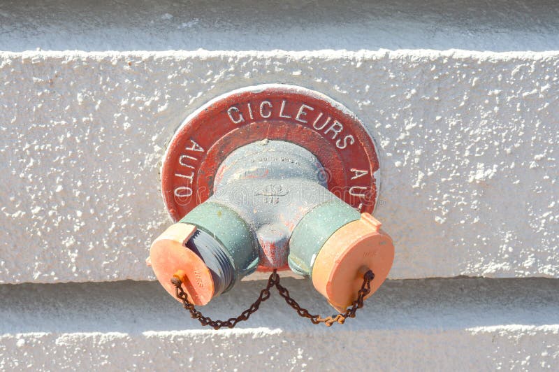 Ancient fire hydrant in Montreal stock photos