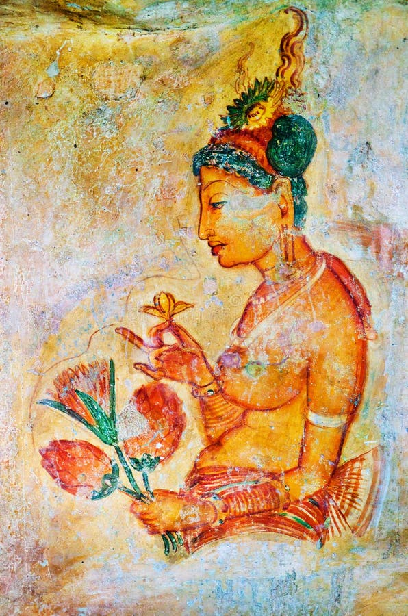 Ancient frescos on mount Sigiriya, Ceylon