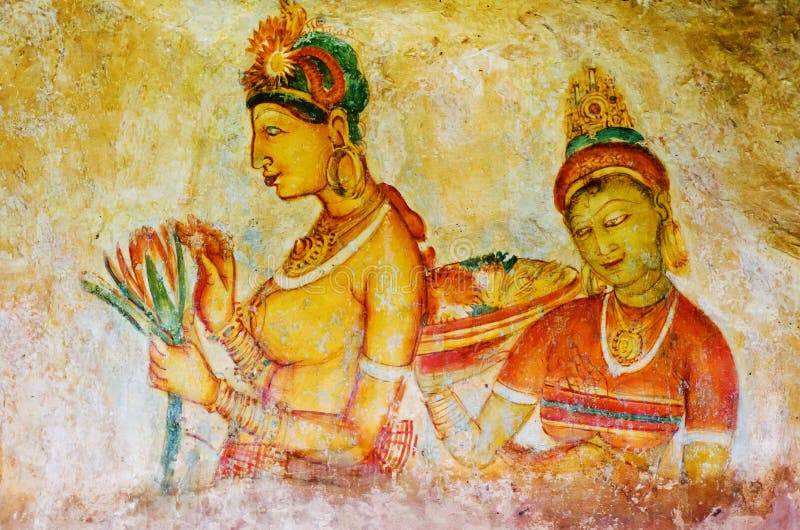 Ancient frescos on mount Sigiriya ( Ceylon )