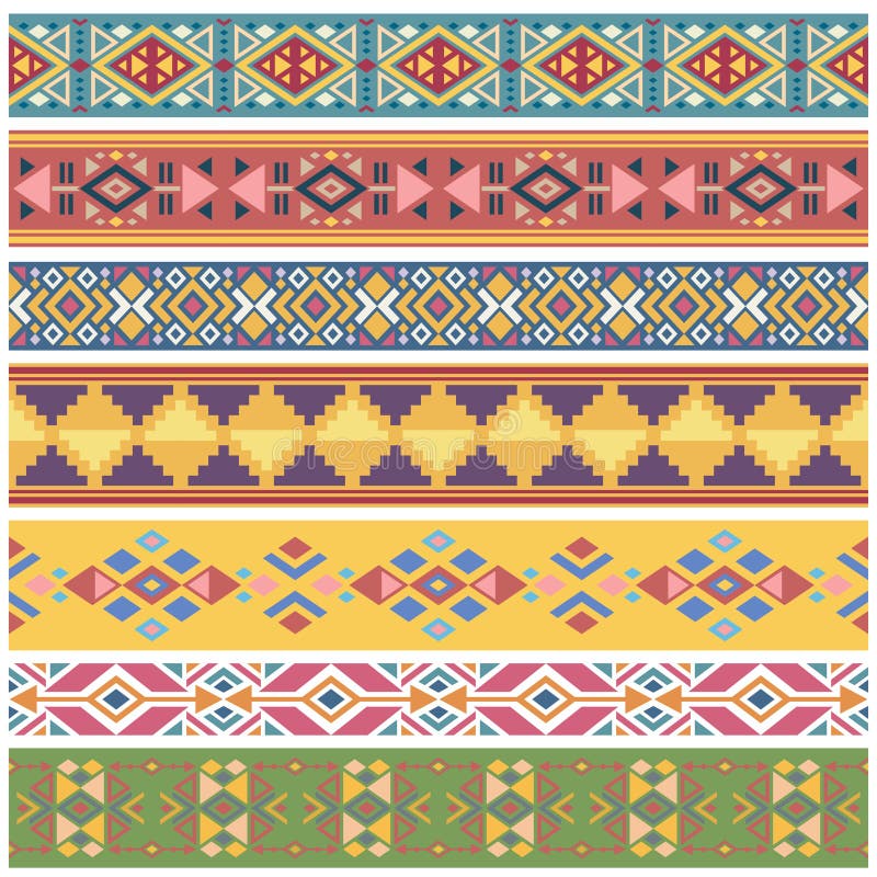 Ancient geometric native american tribal graphics vector seamless borders stock illustration