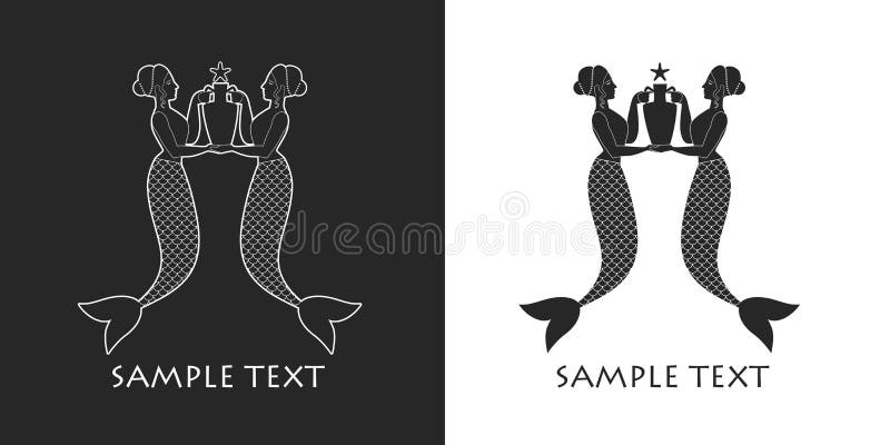 Ancient Greece Mermaids or Sirens Carrying Amphora. Mediterranean