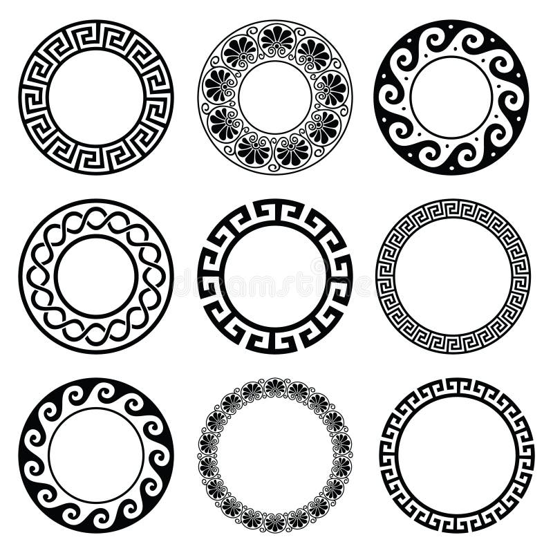 ancient greek round pattern seamless set antique borders greece vector repetitive design circle vase patterns isolated 79796916