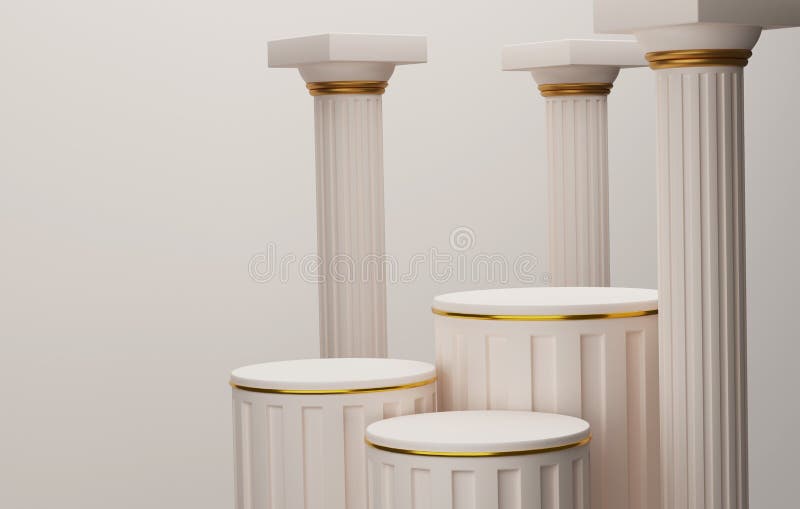 Ancient Greek style pillar three Podiums pastel cream color background