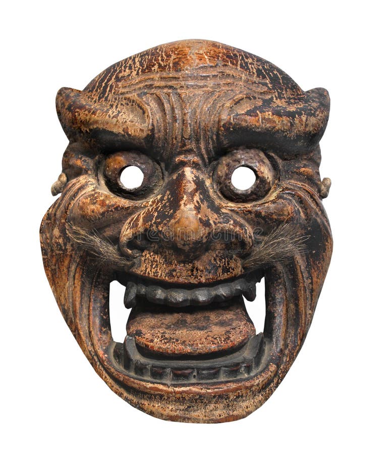 Ancient Japanese mask isolated