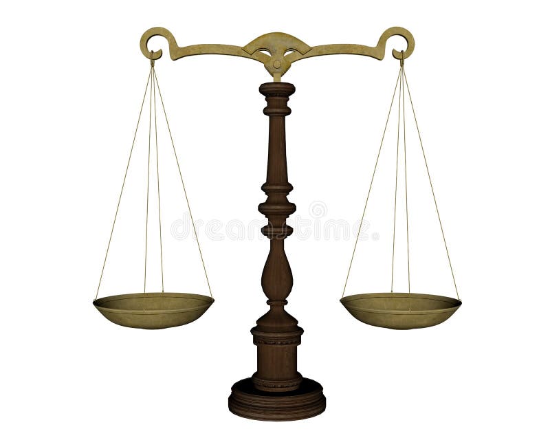 Ancient justice balance - 3D render stock illustration