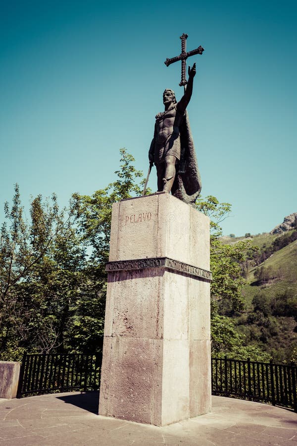 Ancient King Pelayo sculpture at Covadonga in Asturias Spain