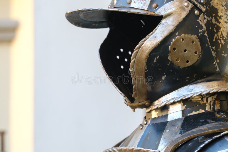 An ancient Knight& x27;s helmet with armor. A medieval concept stock photos