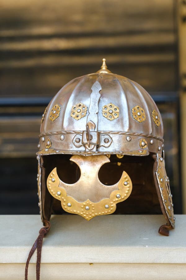 An ancient Knight's helmet with armor. A medieval concept stock photography