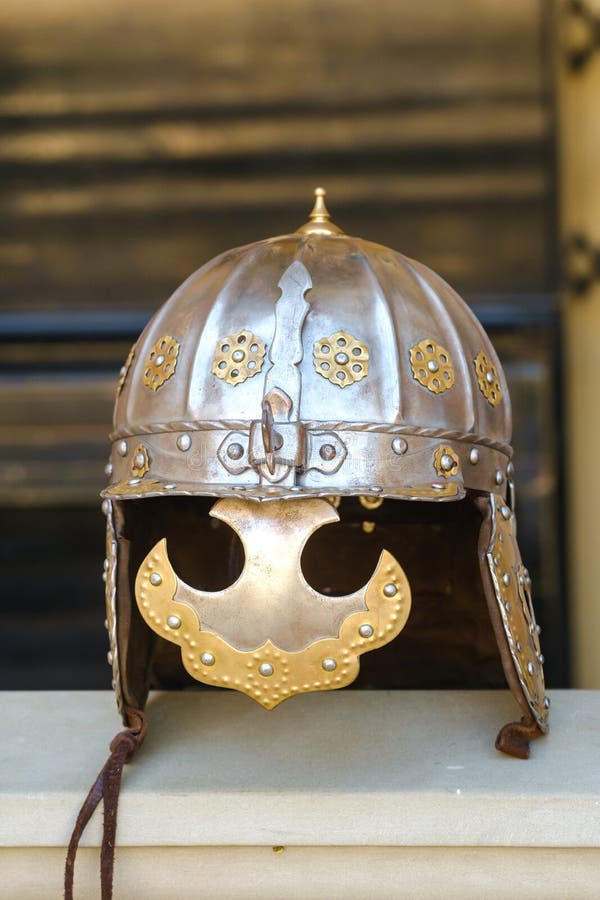 An ancient Knight's helmet with armor. A medieval concept royalty free stock image