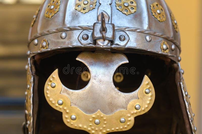 An ancient Knight's helmet with armor. A medieval concept royalty free stock photo