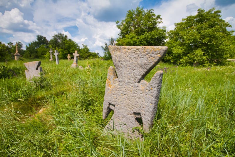 Ancient kozak cemetery with tombs and stone crosses of unknown warrior heroes of Bohdan Khmelnytsky rebellion royalty free stock images Ancient kozak cemetery with tombs and stone crosses of unknown warrior heroes of Bohdan Khmelnytsky rebellion royalty free stock images