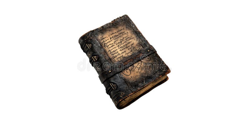 Ancient Leather-Bound Grimoire With Mysterious Inscriptions. Magic And Occult Knowledge Isolated On Transparent royalty free stock photo