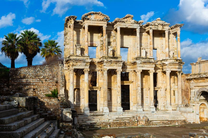 Ancient Library of Celsus. Roman building ruins in Ephesus. Turkey stock image