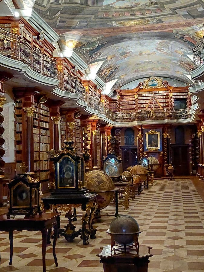 Ancient library Klementinum stock photography