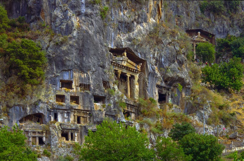 Fethiye, Türkiye'deki antik Likya kaya mezarları Stok Resim
