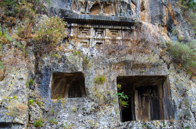 Fethiye, Türkiye'deki antik Likya kaya mezarları Hazır Fotoğraf