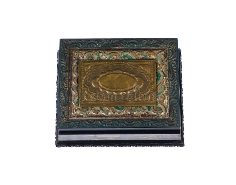 Ancient magic box isolated on white stock image