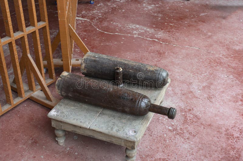 Ancient mallet kept at eastern palace used for body building of colonial landlords royalty free stock photography