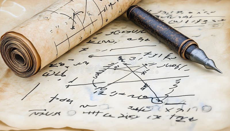 Ancient matematisk scroll stock illustrationer