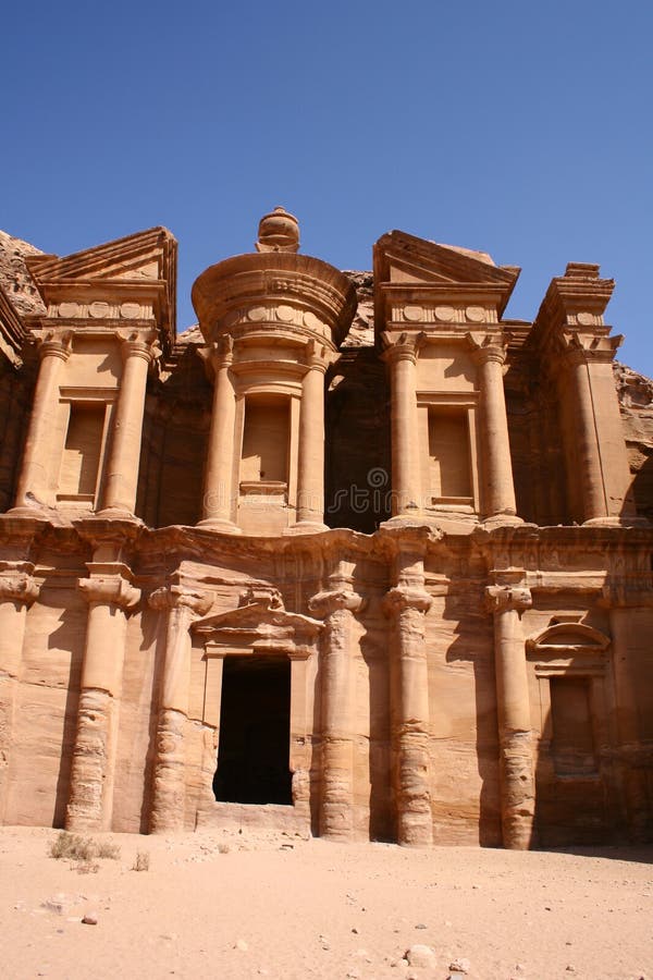 Ancient monastery of rock city Petra in Jordan