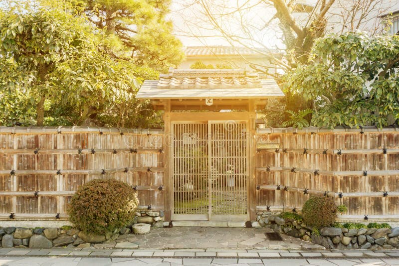 Ancient and old Japanese wooden house gate and fence in Nara, Japan