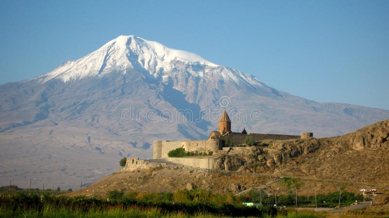 Ancient orthodox stone monastery in Armenia, Khor Virap and Mount Ararat. Ancient orthodox stone monastery in Armenia, Khor Virap Monastery, made of red brick Ancient orthodox stone monastery in Armenia, Khor Virap and Mount Ararat. Ancient orthodox stone monastery in Armenia, Khor Virap Monastery, made of red brick