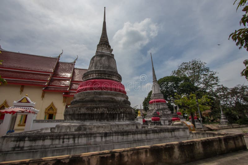 Ancient Pagoda, Sao Thong Thong Temple, is a tourist attraction, Nonthaburi Province, Thailand