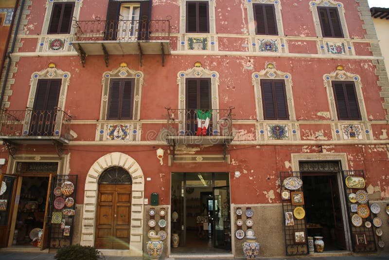 Ancient palace in the city of Deruta in Umbria decorated with ceramics