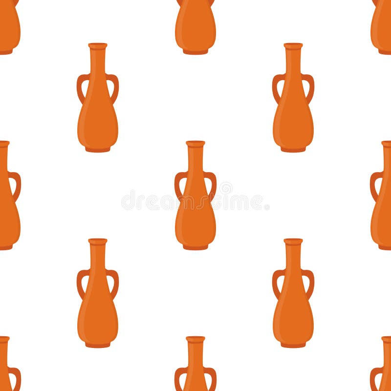 Ancient Pottery Seamless Pattern, Vase, Jar, Amphora. Cartoon Flat