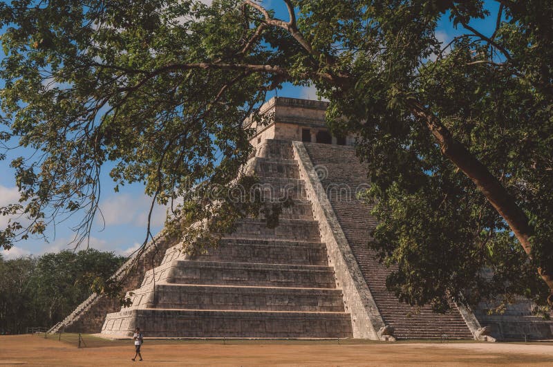Ancient pre-Columbian Maya civilization Pyramid - Temple of Kukulcán in Chichen Itza royalty free stock photography