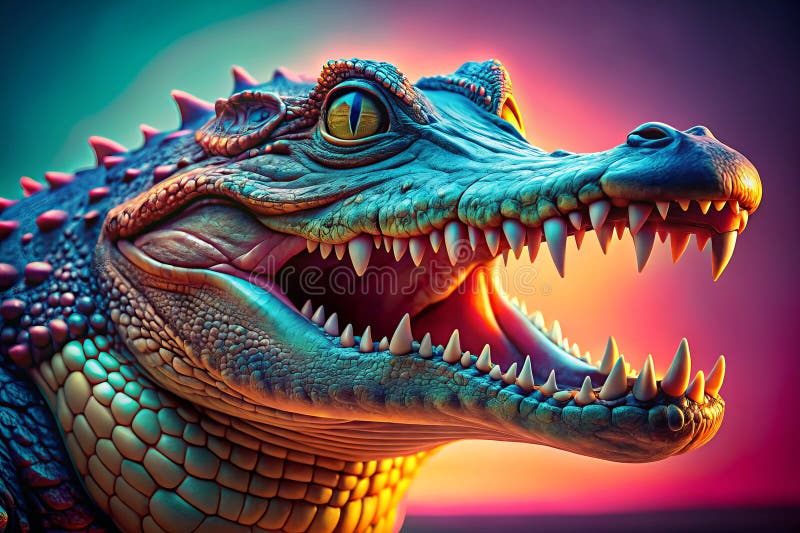 Ancient Predator CloseUp Fantastischer 3D-Render eines furchterregenden Krokodils auf Pastelbasis stock abbildung