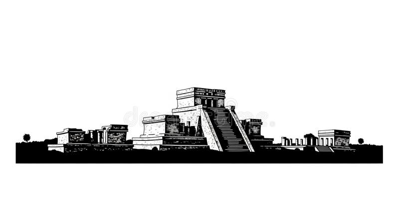 Ancient Pyramid Structure in Black and White Illustration vector illustration