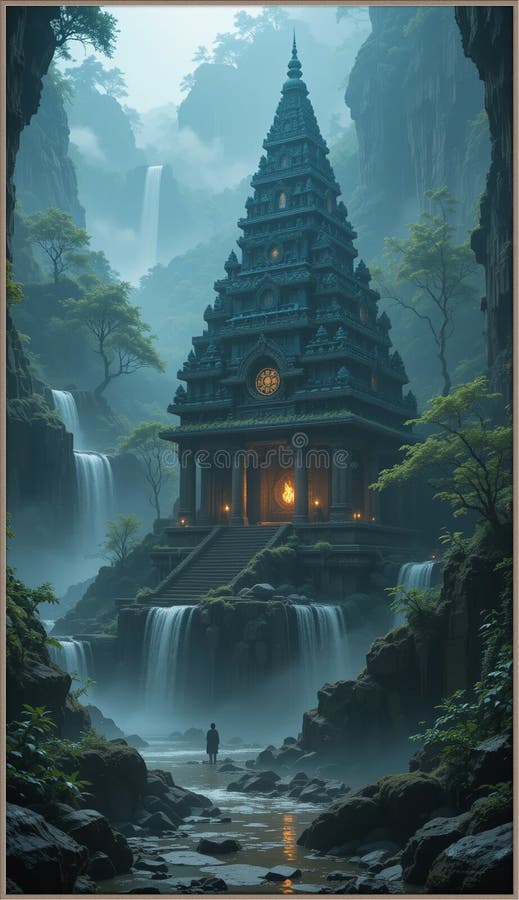 Ancient pyramid temple nestled royalty free illustration