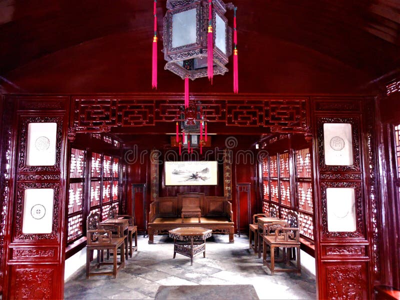 Ancient red house in Shanghai, China. Art, history, architecture and interior design