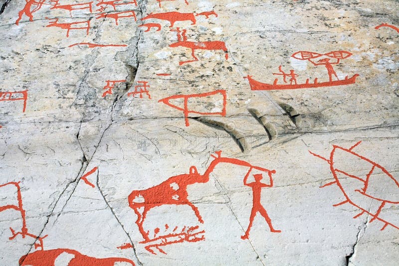 Ancient rock carvings stock images