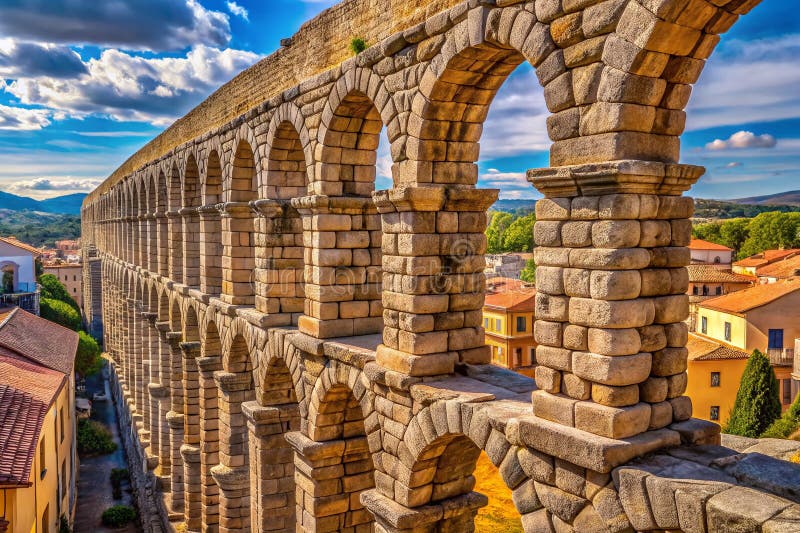 Ancient Roman Engineering Marvel A Detailed Closeup of the Segovia Aqupedts Stone Archways in Spain stock illustrationer