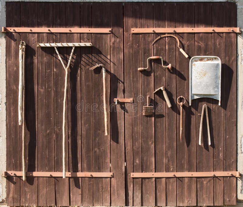Ancient rusty agricultural hand tools royalty free stock images