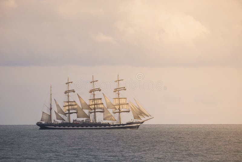 Ancient sailing ship in the sea