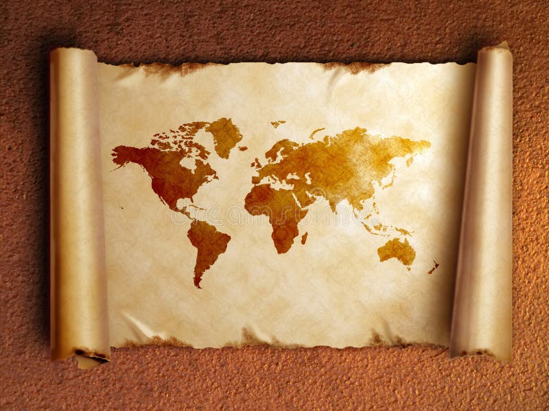 Ancient scroll map with curled edges stock illustration