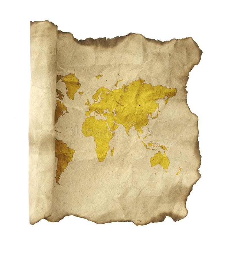 Ancient scroll map, isolated on a white