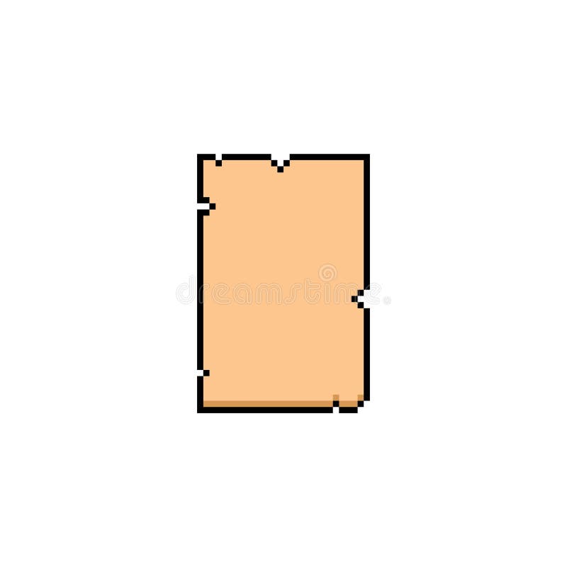 Ancient scroll, pixel empty parchment with torn edges and black outline. 8-bit icon. stock illustration