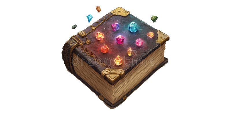 Ancient spellbook with glowing gems isolated on transparent background royalty free stock images