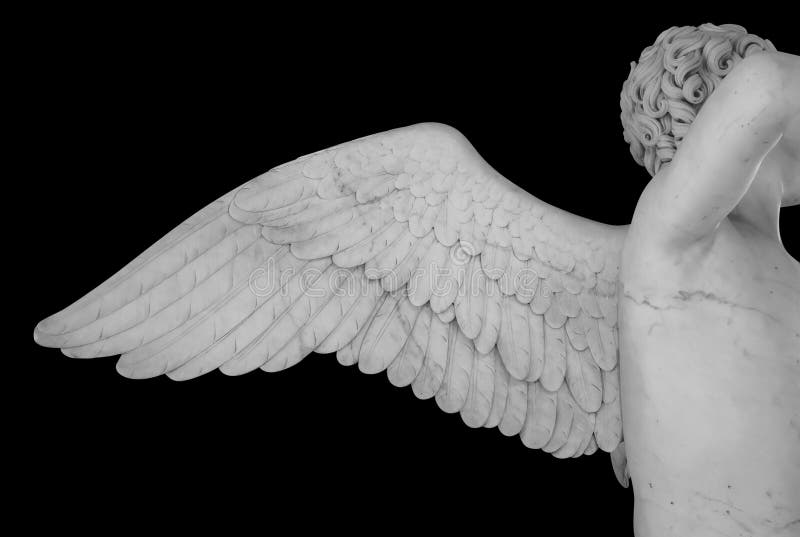 Ancient statue. Wing of angel. Statue detail isolated on white background with clipping path