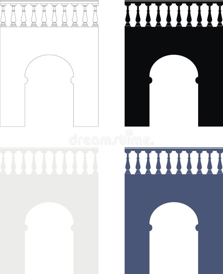 Ancient stone arch (bridge) with balustrade stock illustration