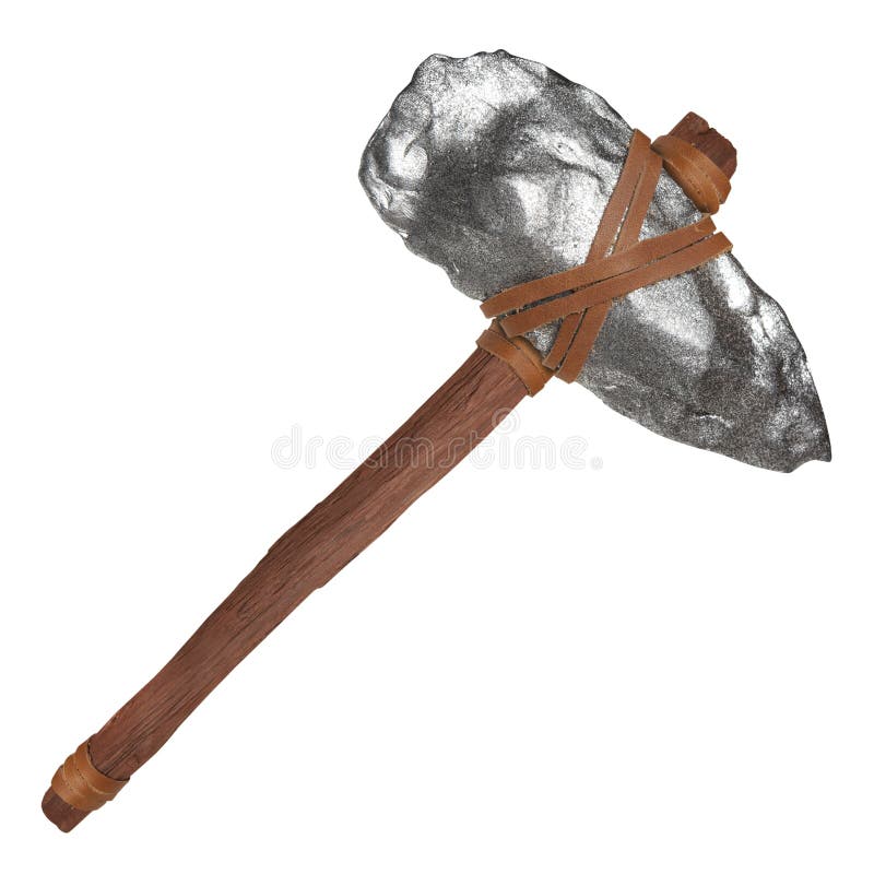 Ancient stone axe isolated on white stock illustration