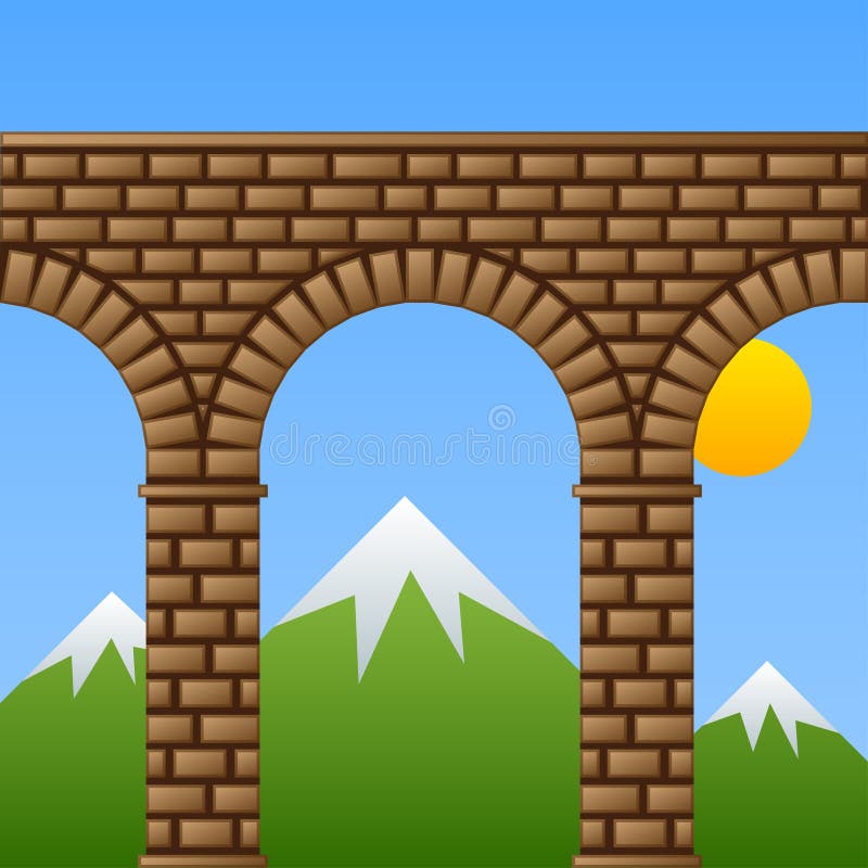Ancient stone bridge viaduct aqueduct vector illustration