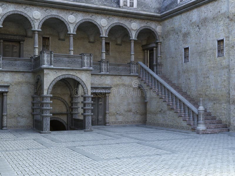 Ancient Stone Castle Courtyard Background