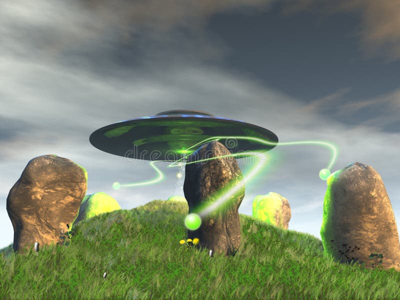 Ancient Stone Circle and UFO royalty free illustration