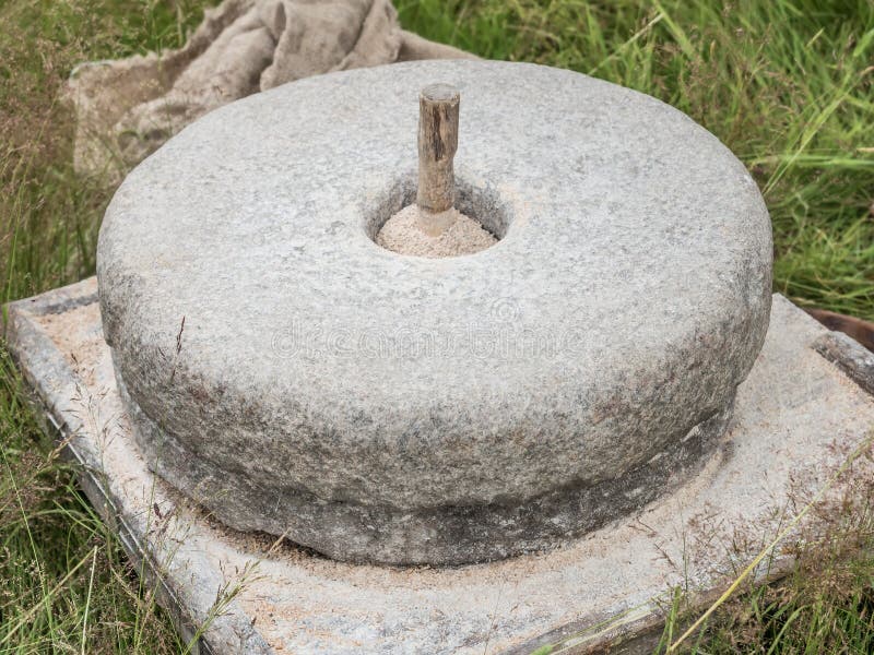 The Ancient Stone Hand Mill with Grain Stock Photo Image of flour