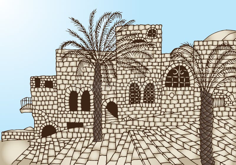 Ancient stone houses vector illustration